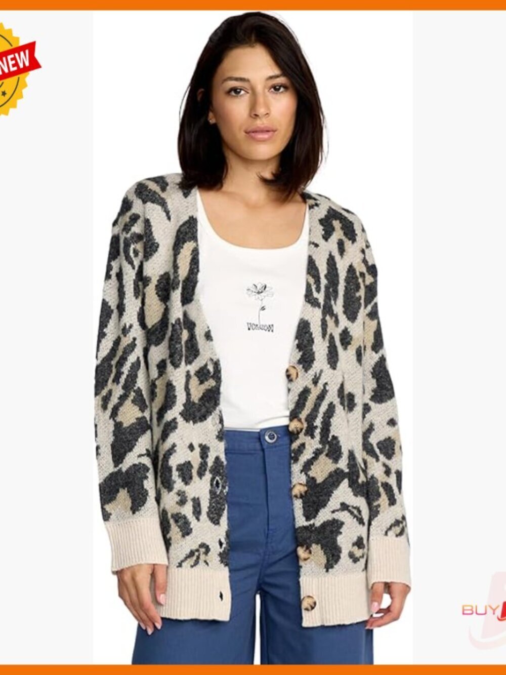 Loose Fit Knit Cardigan with Dropped Shoulders and Oversized Buttons
